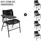 KIT 05 Cadeiras Universitárias com porta livros cor Preto Prancheta Plástica