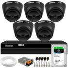 Kit 05 Câmeras Intelbras VHD 1220 Dome G7 Black Full HD 1080p, Lente 2.8mm, Visão Noturna 20m + DVR Intelbras MHDX 1208 8 Canais + HD SkyHawk 1TB