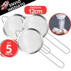 Kit 05 Peneira Inox 12Cm Coar Suco Polvilhar Para Filtrar Alta Qualidade Restaurante e Cozinha