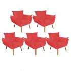 Kit 05 Poltrona Cadeira Decorativa Opala Sala de Estar Recepção Consultório Escritório Suede Vermelho - KDAcanto Móveis