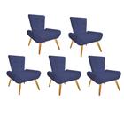 Kit 05 Poltrona Cadeira Decorativa Opala Sala de Estar Recepção Escritório Suede Azul Marinho - KDAcanto Móveis