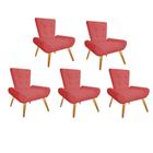 Kit 05 Poltrona Cadeira Decorativa Opala Sala de Estar Recepção Escritório Suede Vermelho - KDAcanto Móveis