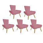 Kit 05 Poltrona Cadeira Decorativa Opala Sala de Estar Recepção Escritório Tecido Sintético Rosa Bebê - KDAcanto Móveis