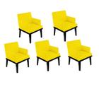 Kit 05 Poltrona Cadeira Decorativa Vitória Pés Madeira Sala de Estar Recepção Escritório Consultório Suede Amarelo - KDAcanto Móveis