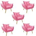 Kit 05 Poltronas Fatte Confort Decorativa Recepção Salão de Beleza Sala Suede Rosa Bebê - Ahazzo Móveis