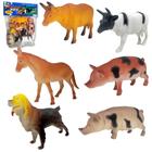 Kit 06 Animais Fazenda Brinquedo Vaca Porco Boi Fazendeiro