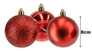 Kit 06 Bola Arvore Natal Fosca Lisa e Glitter Vermelha 8cm - Rio Master
