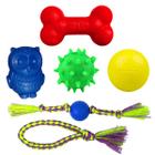 Kit 06 Brinquedo Para Cachorro Pet Interativo Osso Bolinha Borracha Maciça Porte Pequeno Big Bull