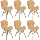 Kit 06 Cadeiras Charles Eames Eiffel Slim Wood Estofada - Nude Escuro - Magazine Decor