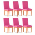Kit 06 Cadeiras de Cozinha Alice Com Base de Madeira Suede Pink - Madeira Prima Deccor