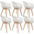 Kit 06 Cadeiras Decorativas Para Sala de Jantar Madri Com Base de Madeira E01 Branco - Lyam Decor