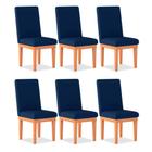 Kit 06 Cadeiras Estofada Alice Para Sala de Jantar Suede Azul - Madeira Prima Deccor