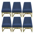 Kit 06 Cadeiras Para Sala De Jantar Ana Base de ferro Suede Azul Marinho - D'Classe Decor