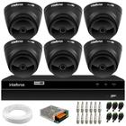 Kit 06 Câmeras Intelbras VHD 1220 Dome G7 Black Full HD 1080p, Lente 2.8mm, Visão Noturna 20m + DVR Intelbras MHDX 1208 8 Canais Multi HD