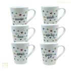 Kit 06 Caneca Poa Coração Com Frases Amor Paz Gratidã