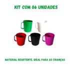 Kit 06 Canecas Plásticas com Alça Cor Sortida Escolar 400ml