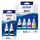 Kit 06 Garrafa de tintas T664 Ciano, Magenta, Amarelo e Preto para impressora jato de Tinta L555