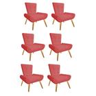 Kit 06 Poltrona Cadeira Decorativa Opala Sala de Estar Recepção Consultório Escritório Tecido Sintético Vermelho - KDAcanto Móveis
