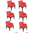 Kit 06 Poltrona Cadeira Decorativa Vitória Pés Madeira Sala de Estar Recepção Escritório Consultório Suede Vermelho - KDAcanto Móveis