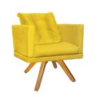 Kit 06 Poltrona Milena Confort Base Giratória Madeira Com Almofada Sala Recepção Escritório Suede Amarelo - DAMAFFÊ MÓVEIS