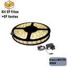 Kit 07 fita de led 5050 c/silicone 5 metros neutra 4000k morna ip65 fonte inclusa