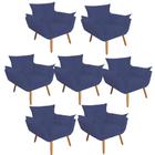 Kit 07 Poltrona Cadeira Decorativa Opala Sala de Estar Recepção Consultório Escritório Suede Azul Marinho - Damaffê Móveis