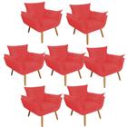 Kit 07 Poltrona Cadeira Decorativa Opala Sala de Estar Recepção Consultório Escritório Suede Vermelho - Damaffê Móveis
