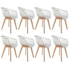 Kit 08 Cadeiras Decorativas Para Sala de Jantar Madri Com Base de Madeira E01 Branco - Lyam Decor