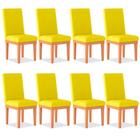 Kit 08 Cadeiras Estofada Alice Para Sala de Jantar Suede Amarelo - Madeira Prima Deccor