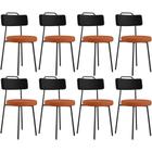 Kit 08 Cadeiras Estofada Para Sala De Jantar Barcelona L02 material sintético Preto Tecido Terracota - Lyam