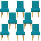 Kit 08 Cadeiras Para Sala de Jantar Stela Pés Palito Suede Azul Tiffany - D'Classe Decor