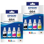 Kit 08 Garrafa de tintas T664 Ciano, Magenta, Amarelo e Preto para impressora jato de Tinta L355 - Eps0n