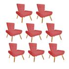 Kit 08 Poltrona Cadeira Decorativa Opala Sala de Estar Recepção Consultório Escritório Tecido Sintético Vermelho - KDAcanto Móveis