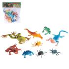 Kit 09 Animais Repteis e Insetos de Borracha - Toy King Sapo Lagarto Brinquedo Praia Banho Piscina