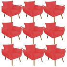 Kit 09 Poltrona Cadeira Decorativa Opala Sala de Estar Recepção Consultório Escritório Suede Vermelho - KDAcanto Móveis
