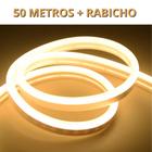 KIT 1 a 10 Metros Mangueira Fita LED Neon Flex Branco Quente 3000K + Rabicho