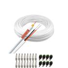 Kit 1 Cabo Coaxial Branco Flexível 80% Malha Bobina de 100m + Conectores para 8 Câmeras