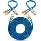 Kit 1 Cabo RCA 5 M + 2 Y Dupla Blindagem Cobre Azul Som