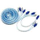 Kit 1 Cabo Rca 5m + 2y Dupla Blindagem Injetado Azul Som Automotivo Cristal Y 2M/1F