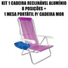 Kit 1 Cadeira Reclinável Alumínio 8 Posições + Mesa Portátil