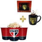 Kit 1 Caneca Preto Porcelana 300ml Série Ouro + 1 Balde Pipoca Grande 2,5L Time São Paulo