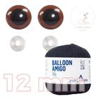 Kit 1 Fio Balloon Amigo - Pingouin + Olhos castanhos com trava de segurança 12 mm - Círculo