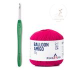 Kit 1 Fio/linha Balloon Amigo + 1 Agulha de crochê em alumínio anatômica 4 mm - Pingouin