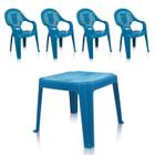 Kit 1 Mesa 45x45cm e 4 Cadeiras Decoradas Teddy Infantil Azul - ANTARES