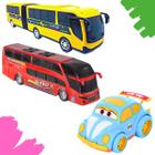 Kit 1 Mini Buzão 1 Ônibus Sanfonado 1 Fusquinha Carrinho Brinquedo Criança Presente