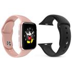 Kit 1 Relógio Inteligente SmartWatch LD5 Rosa Android iOS + 1 Pulseira Extra Silicone Preto - Smart Bracelet