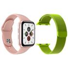 Kit 1 Relógio Inteligente SmartWatch T500 Rosa Android iOS + 1 Pulseira Milanese Verde Musgo