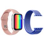 Kit 1 Relógio Inteligente SmartWatch W12 Lite Rosa Android iOS + 1 Pulseira Nylon Azul - Smart Tech