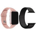 Kit 1 Relógio Inteligente SmartWatch W34 S Rosa Android iOS + 1 Pulseira Extra Nylon Preto