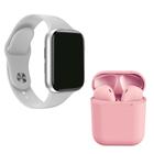 Kit 1 Relógio Inteligente SmartWatch w8 Lite Plus Branco + 1 Fone Bt inPods i12 Rosa - Smart Tech